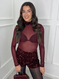 Burgundy Sequin Mesh Bodysuit