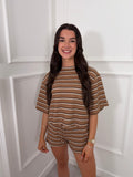 Tan Jersey Stripe Top & Shorts Co-ord Set