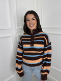 Brown Stripe Knit Funnel Neck Jumper