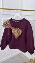 Metallic Bow Plum Sweatshirt