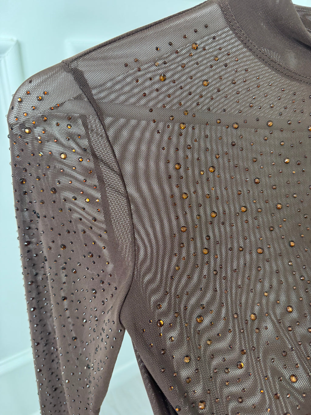 Brown Embellished Mesh Bodysuit
