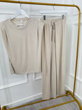 Cream Shoulder Pad Top and Trousers Two Piece Set Co ord