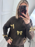 Brown Gold Bow Knit Jumper
