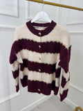 Burgundy & Cream Knit Cardigan
