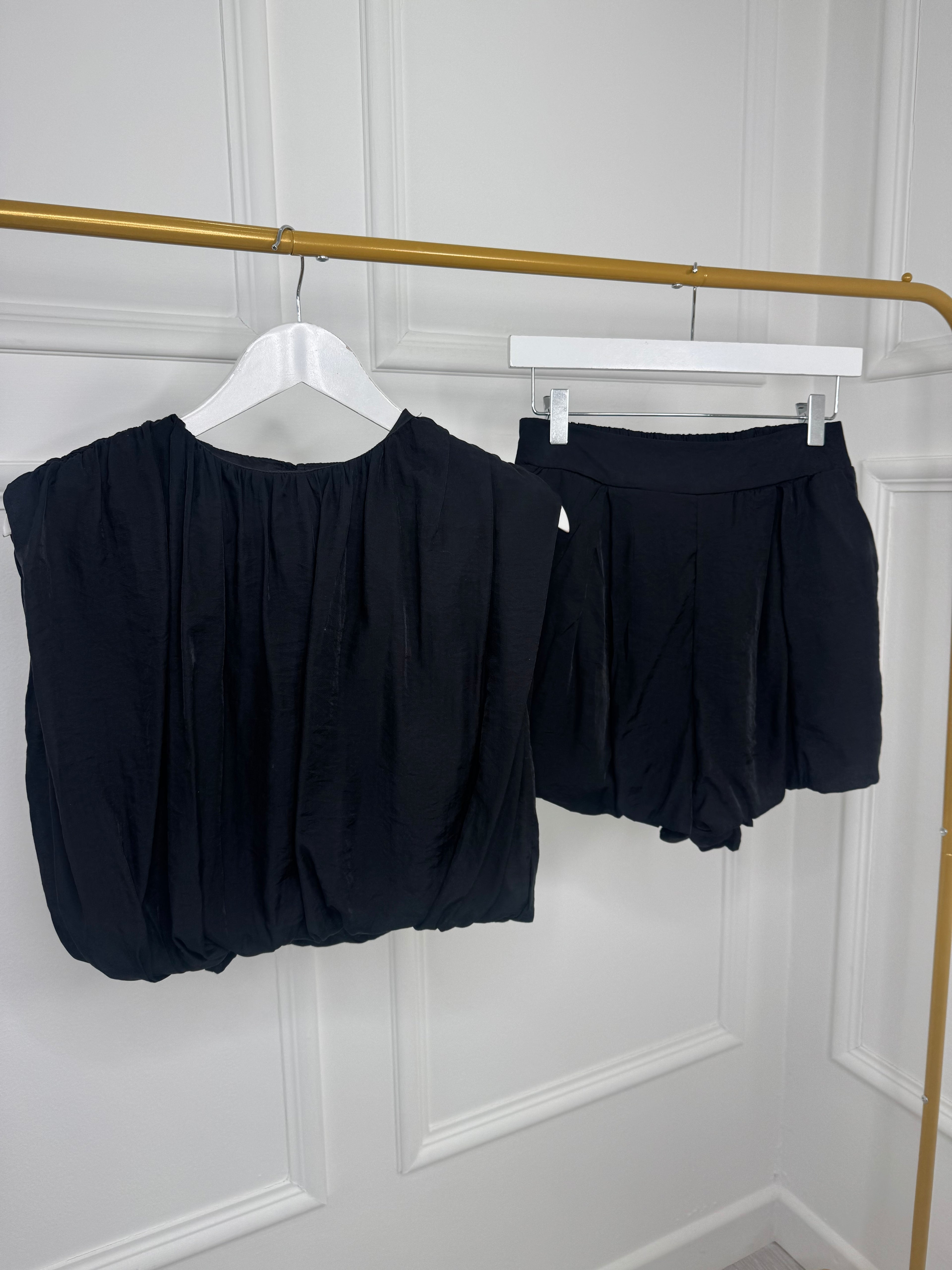 Black Puffball Crop Top & Skort Co-ord Set