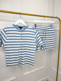 Blue Stripe Button Top & Shorts      Co ord Set