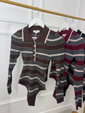 Brown Stripe Ribbed Knit Bodysuit