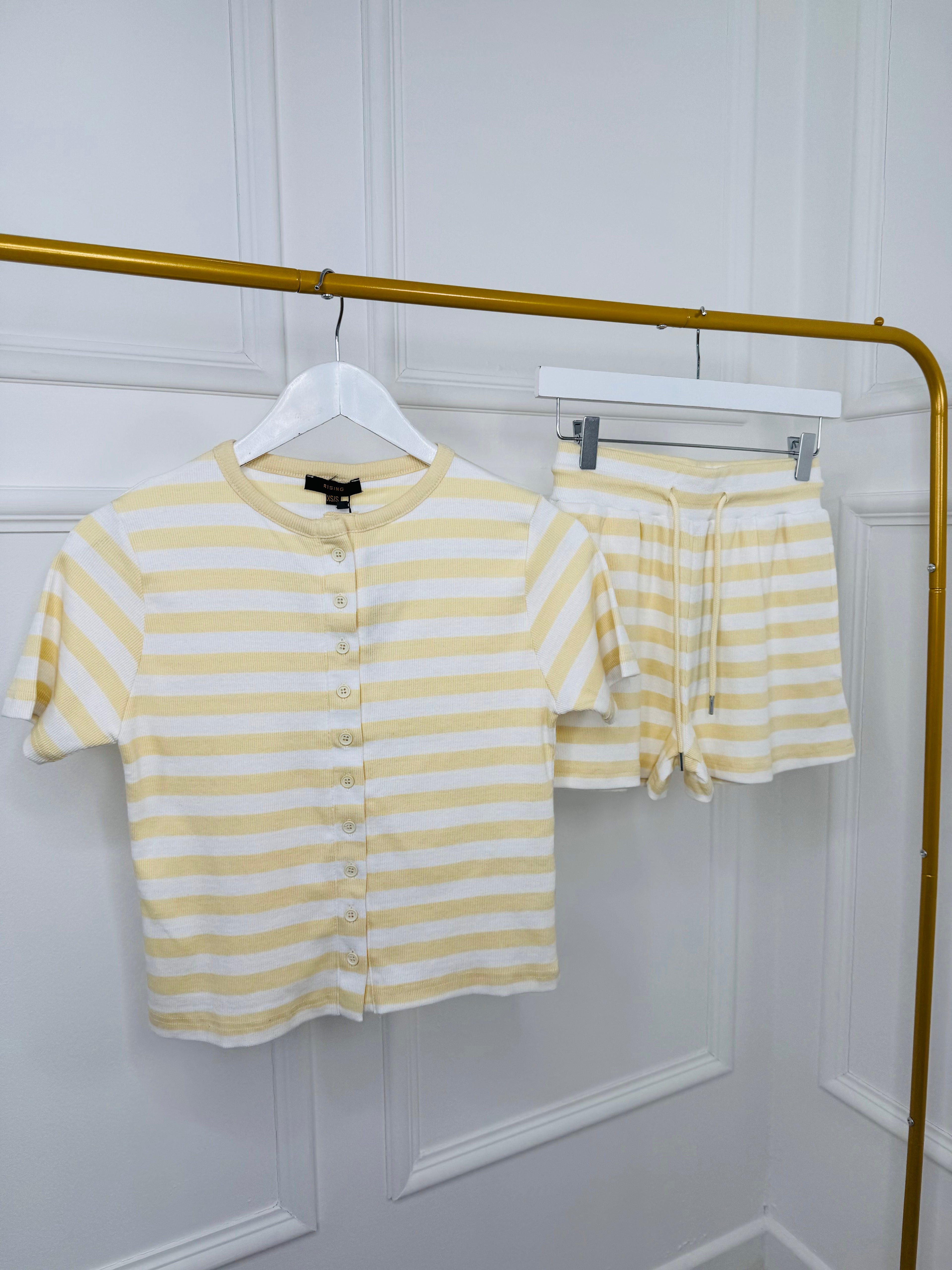 Lemon Stripe Button Top & Shorts      Co ord  Set