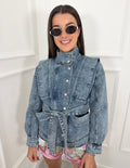 Funnel Neck Blue Denim Jacket