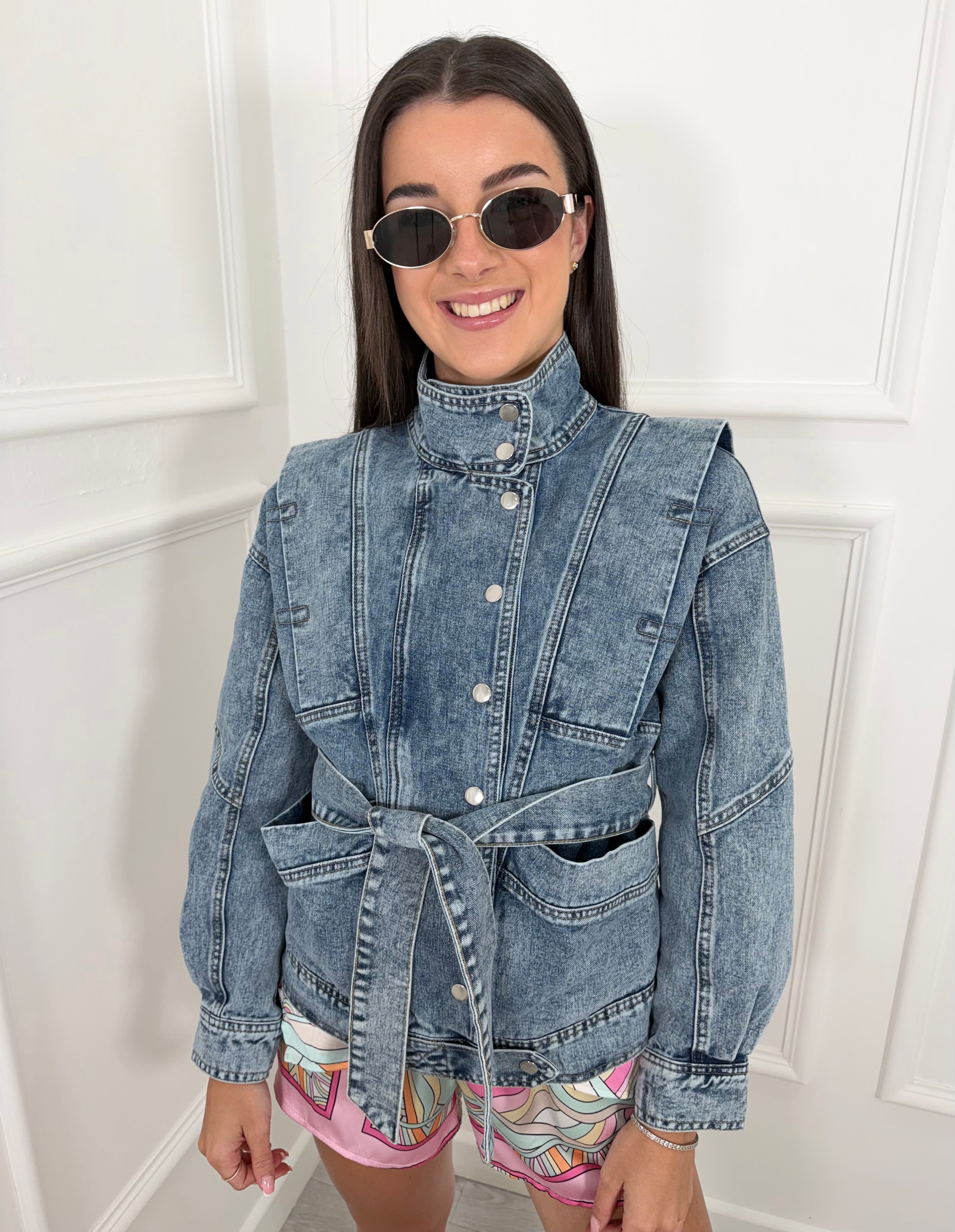Funnel Neck Blue Denim Jacket