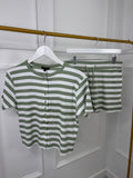Sage Stripe Button Top & Shorts      Co ord  Set