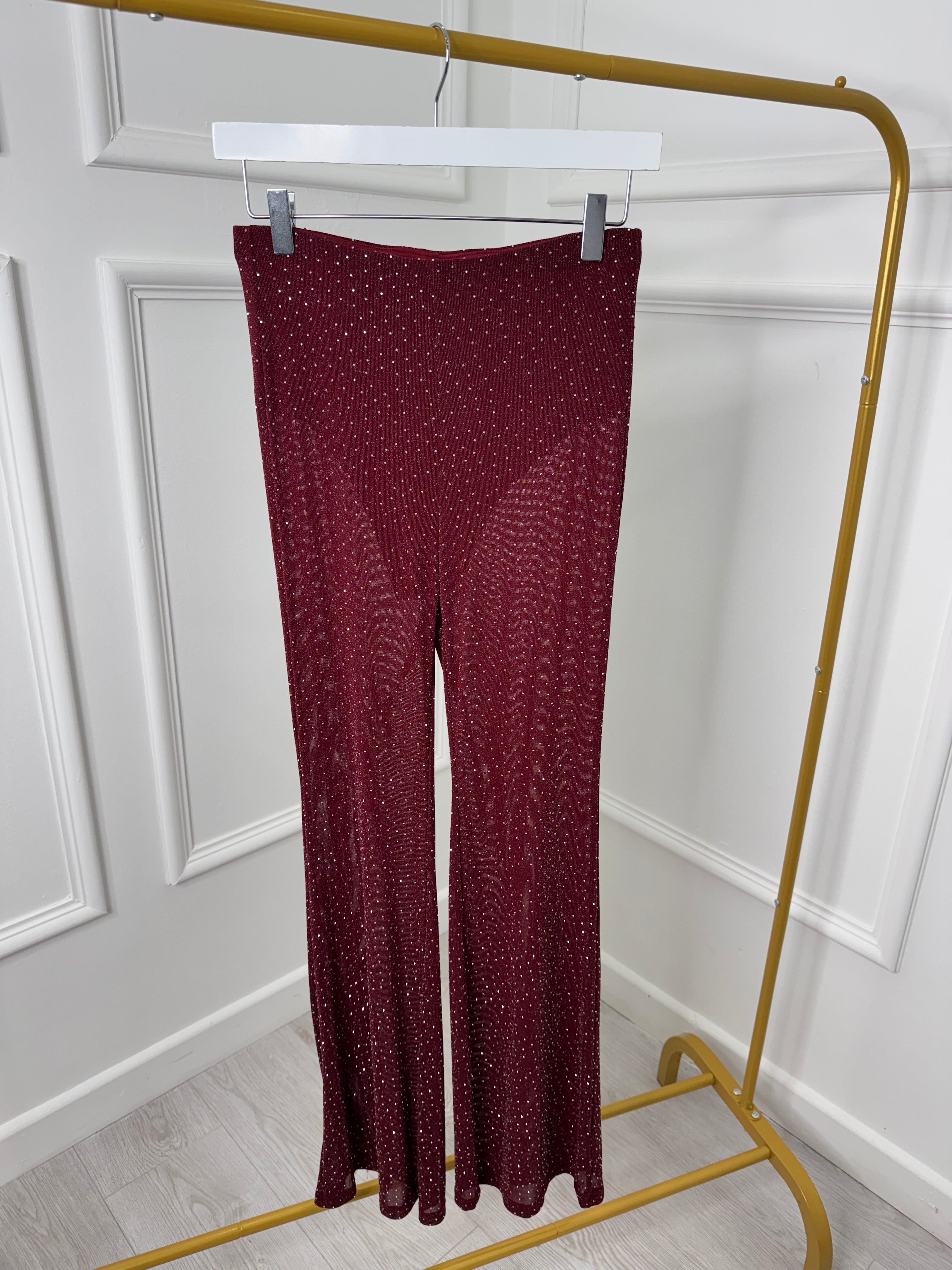 Burgundy Mesh Studded Trousers
