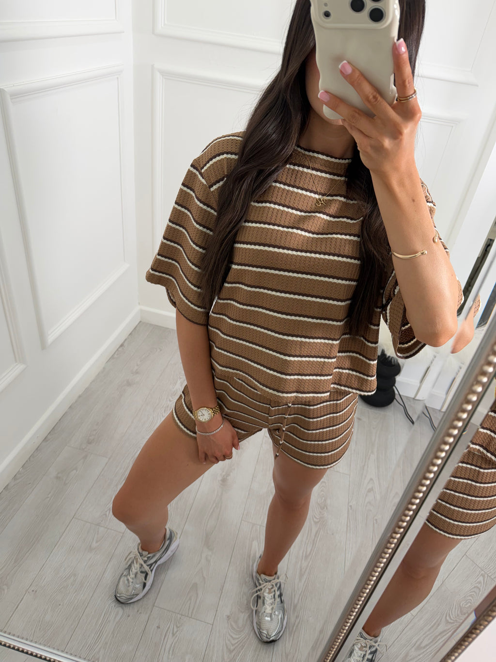 Tan Jersey Stripe Top & Shorts Co-ord Set