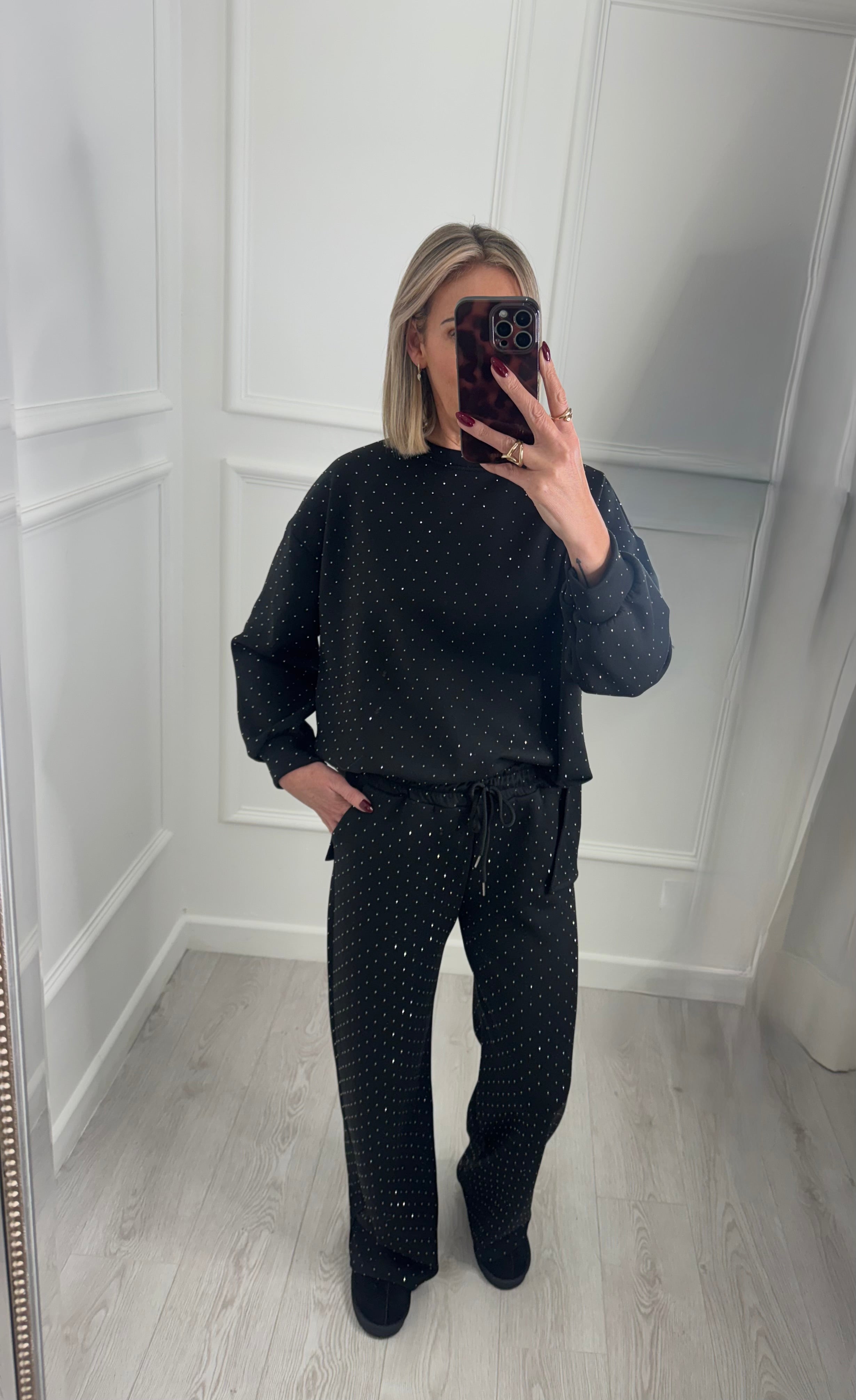 Black Studded Top & Joggers Set