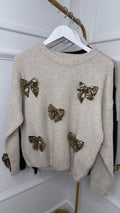 Cream Gold Bow Knit Jumper