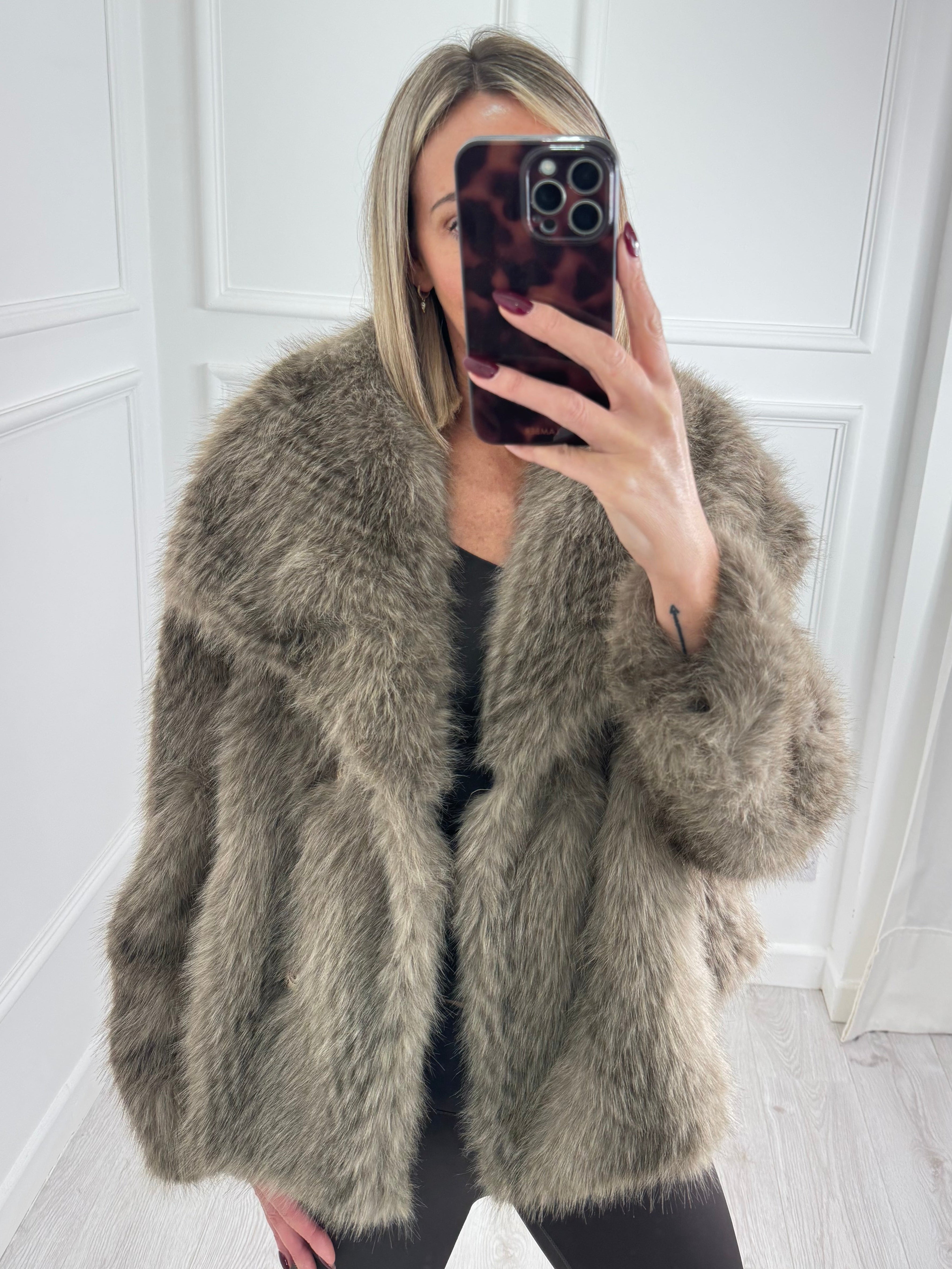 Taupe Two Tone Faux Fur Jacket