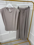 Taupe Shoulder Pad Top and Trousers Two Piece Set Co ord