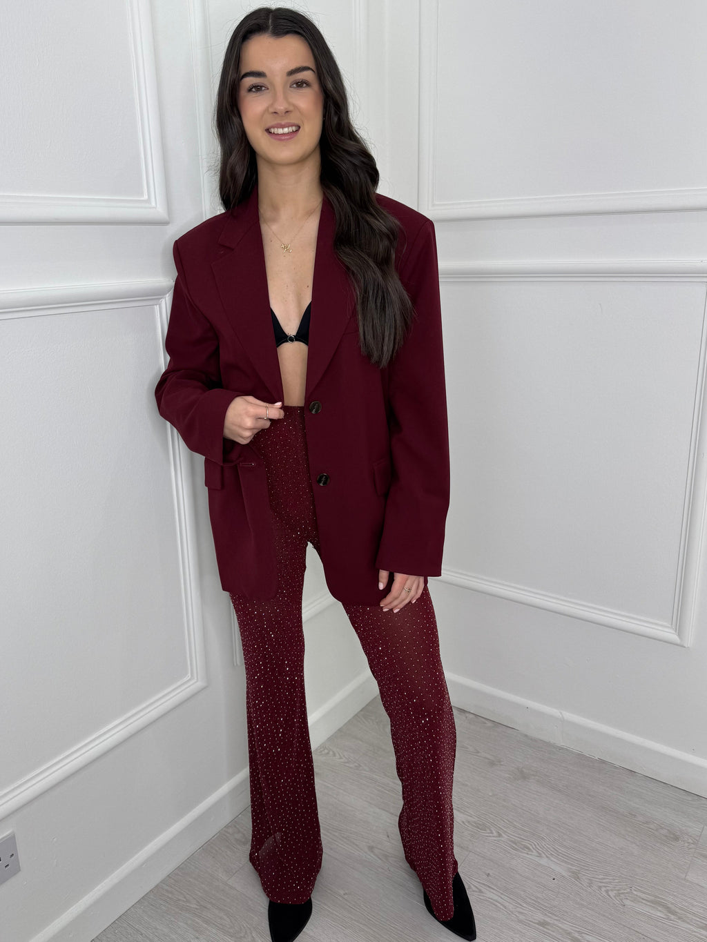 Burgundy Mesh Studded Trousers