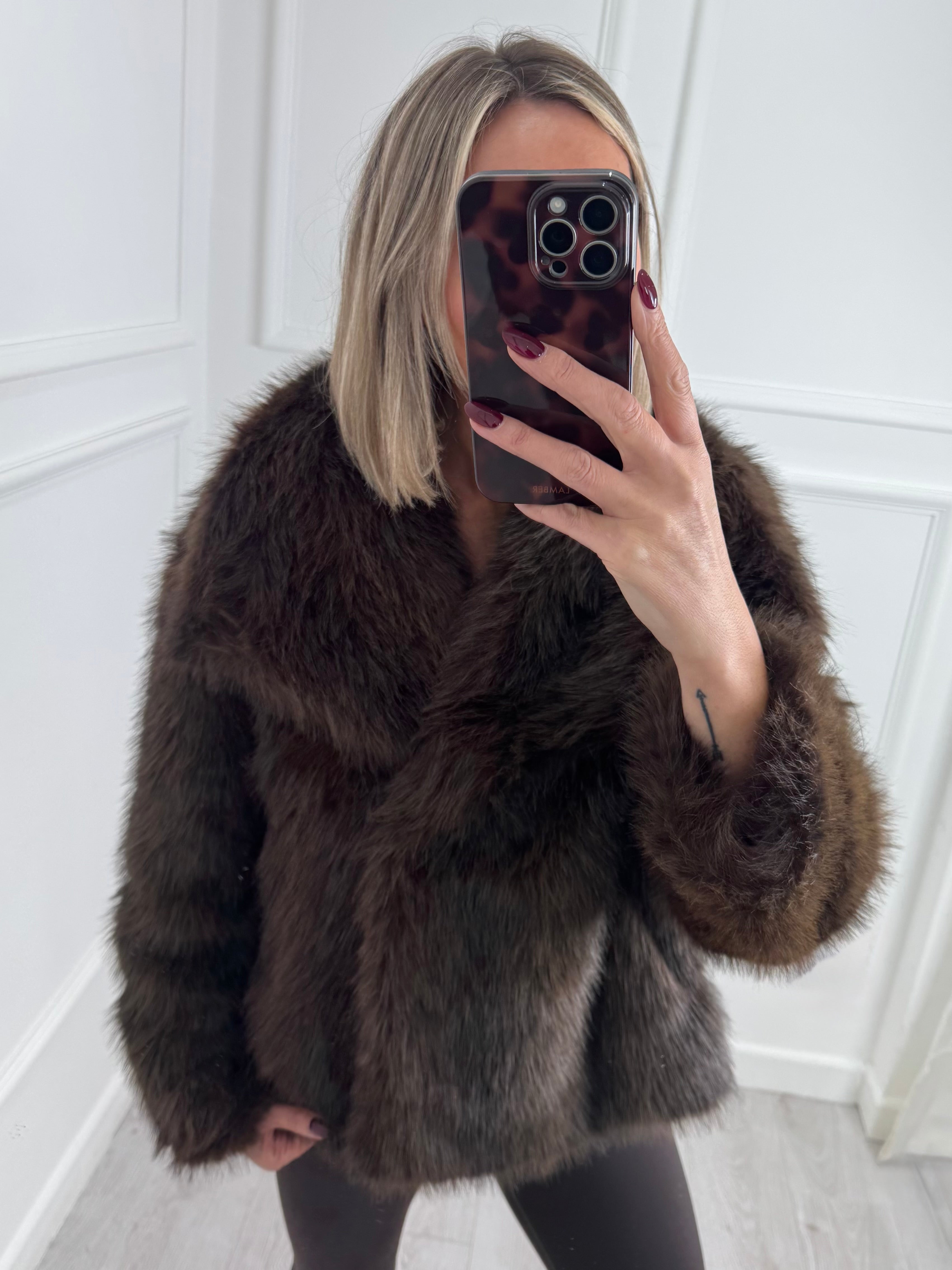 Chocolate Brown Faux Fur Jacket