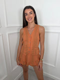 Orange Linen Look Waistcoat & Ruffle Skort Co-ord Set