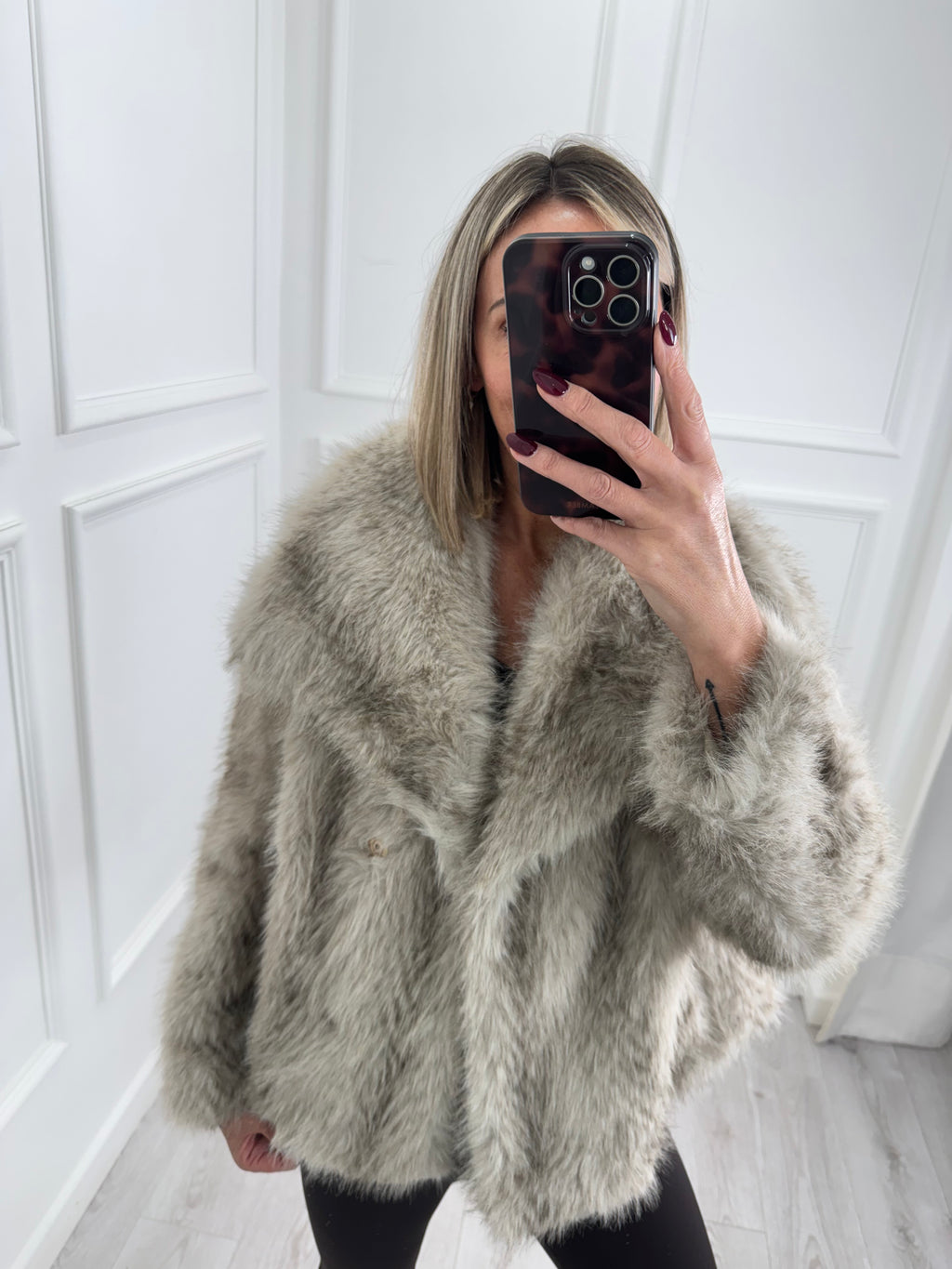Cream Beige Mix Faux Fur Jacket
