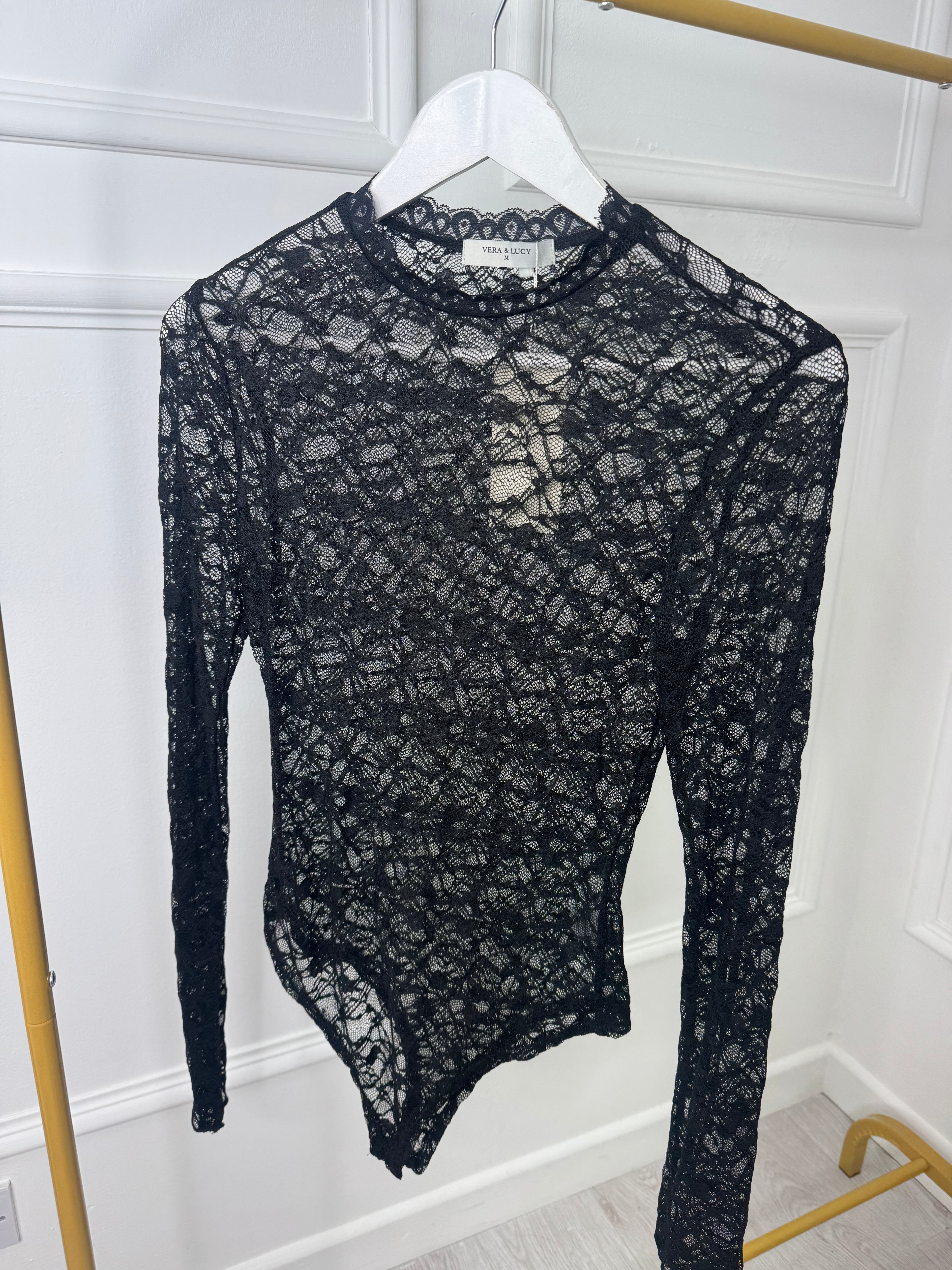 Black Floral Lace Bodysuit