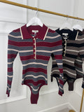 Burgundy Stripe Ribbed Knit Bodysuit