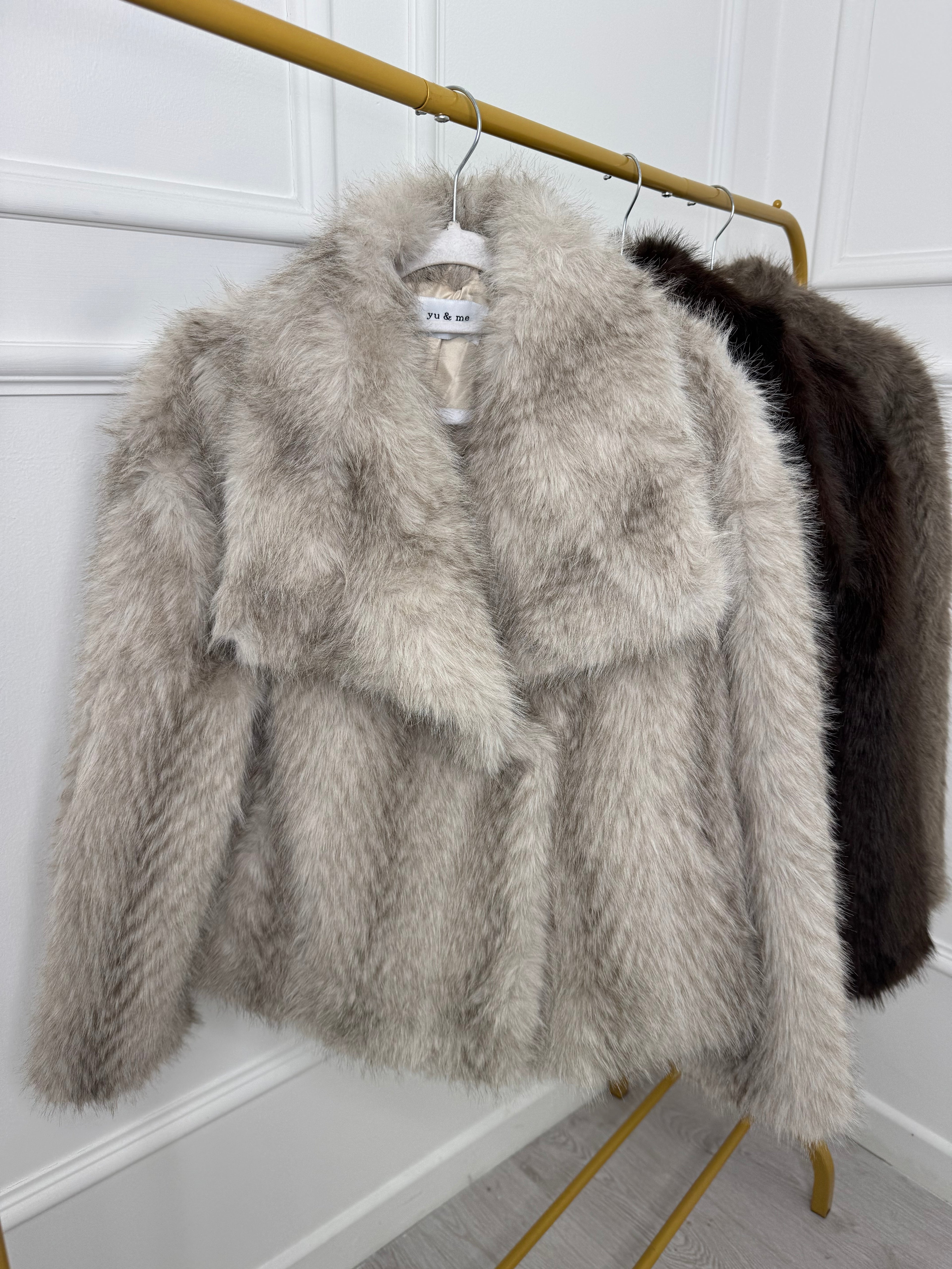 Cream Beige Mix Faux Fur Jacket