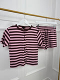 Chocolate / Pink Stripe Button Top & Shorts Co ord Set