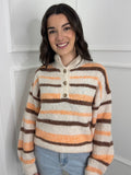 Cream Stripe Knit Funnel Neck Jumper