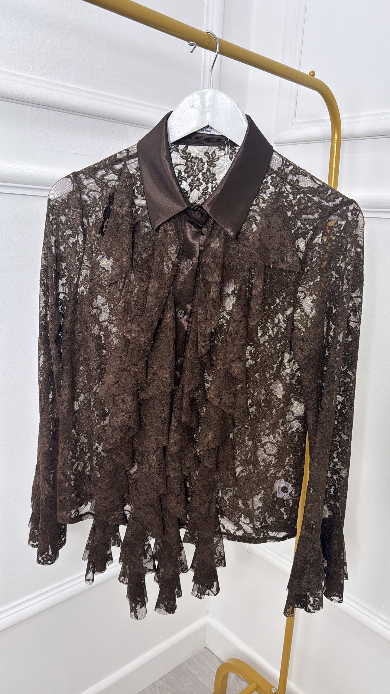 Brown Ruffle Lace Shirt
