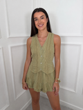 Green Linen Look Waistcoat & Ruffle Skort Co-ord Set