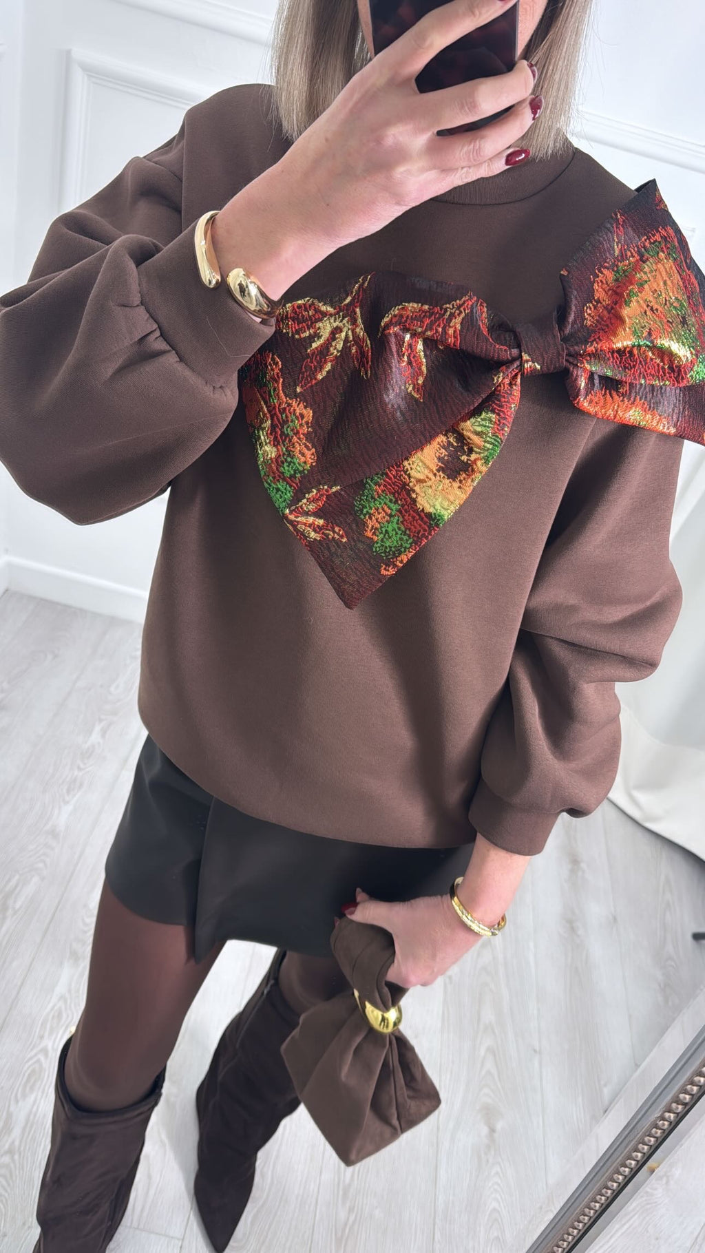 Metallic Bow Brown Sweatshirt