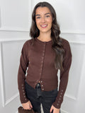 Brown Press Stud Knit Cardigan