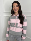 Grey & Pink Stripe Knit Polo Shirt