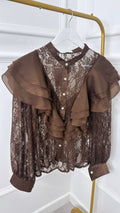 Brown Embellished Lace & Satin Shirt