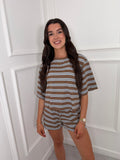 Jersey Blue/Mocha Stripe Top & Shorts Co-ord Set