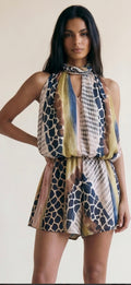 Navy Reptile Print Chiffon Playsuit