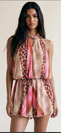 Pink Reptile Print Chiffon Playsuit