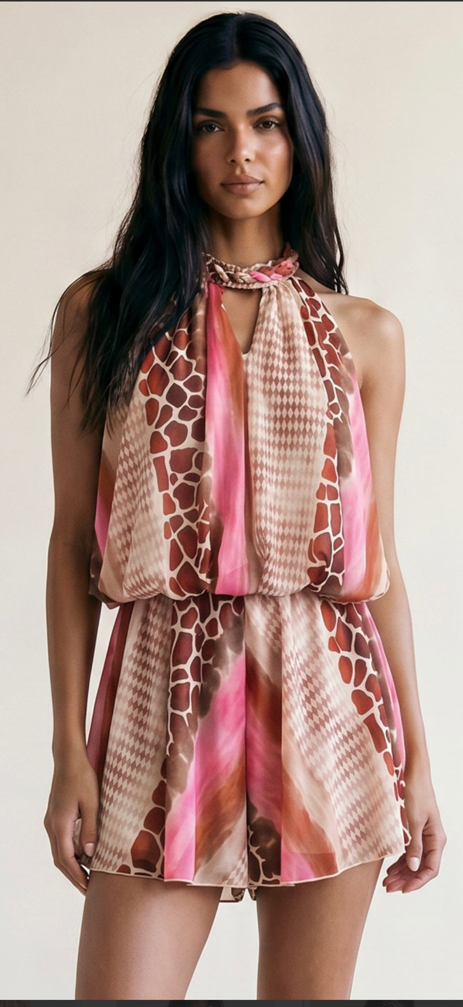 Pink Reptile Print Chiffon Playsuit