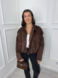 Brown Suede Look Bomber Jacket