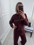 Burgundy Piping Detail Tracksuit