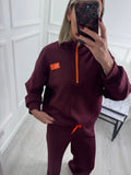 Burgundy Neon Detail Tracksuit Set