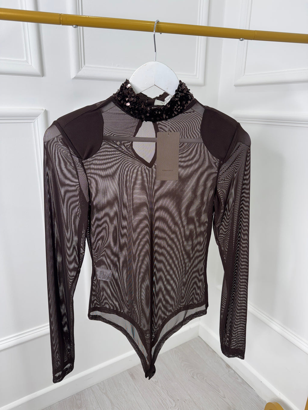 Brown Sequin Mesh Bodysuit