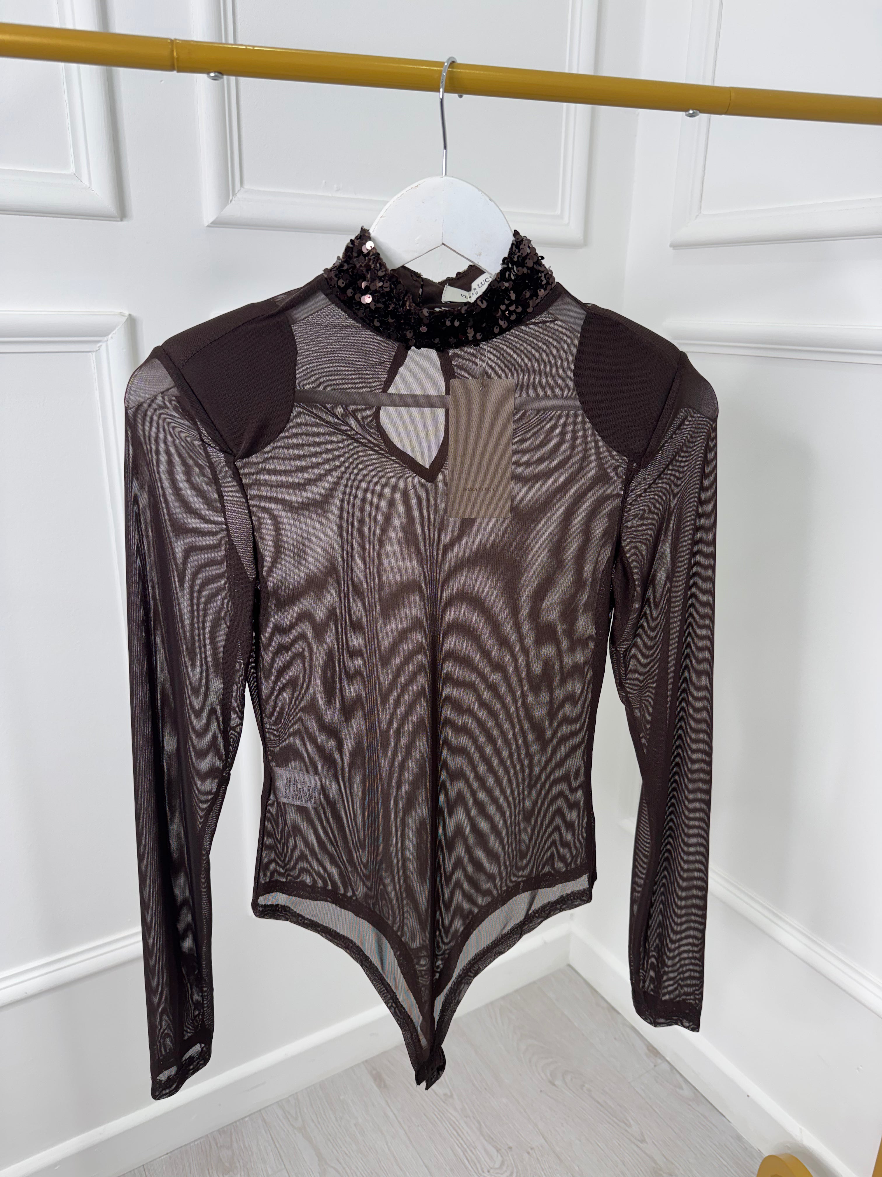 Brown Sequin Mesh Bodysuit