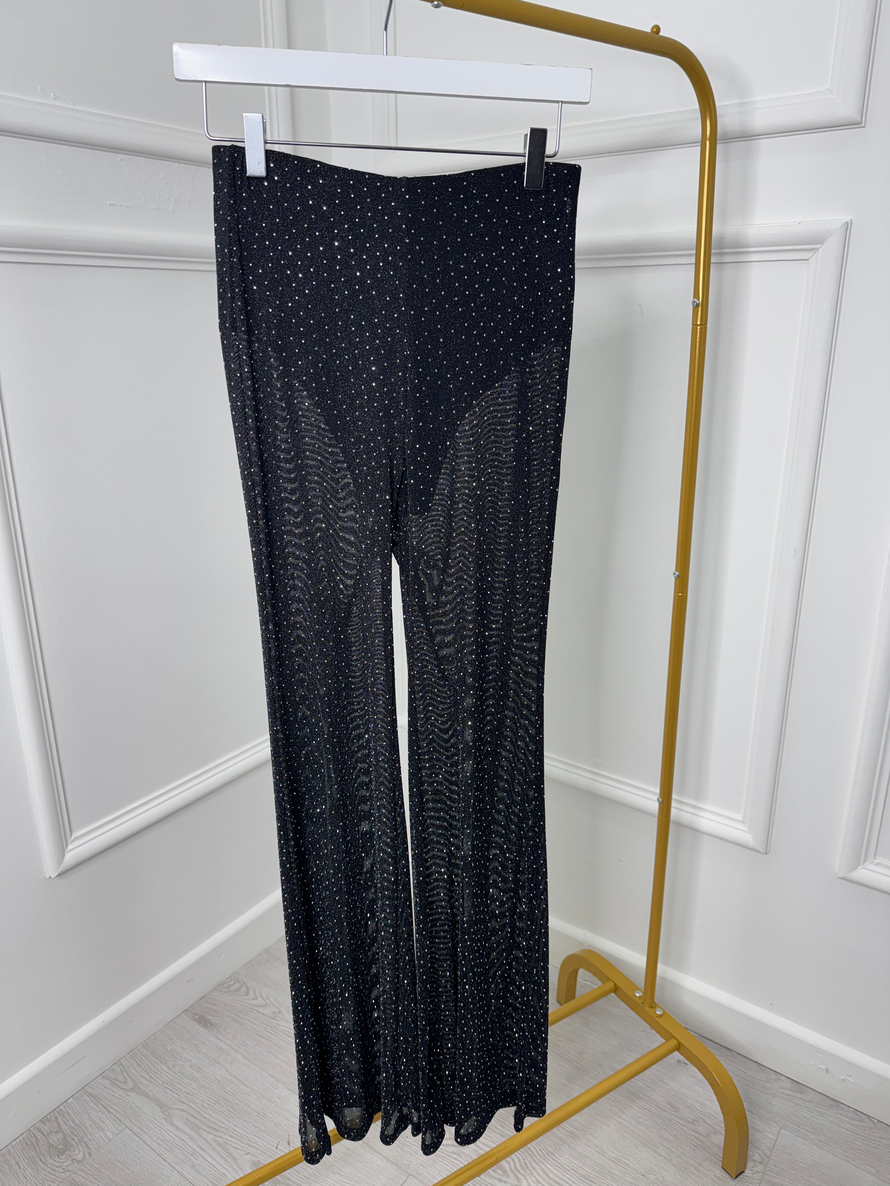 Black Mesh Studded Trousers