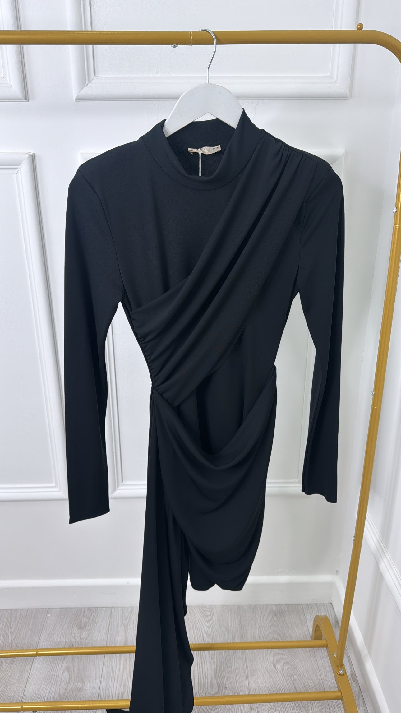 Black High Neck Drape Dress