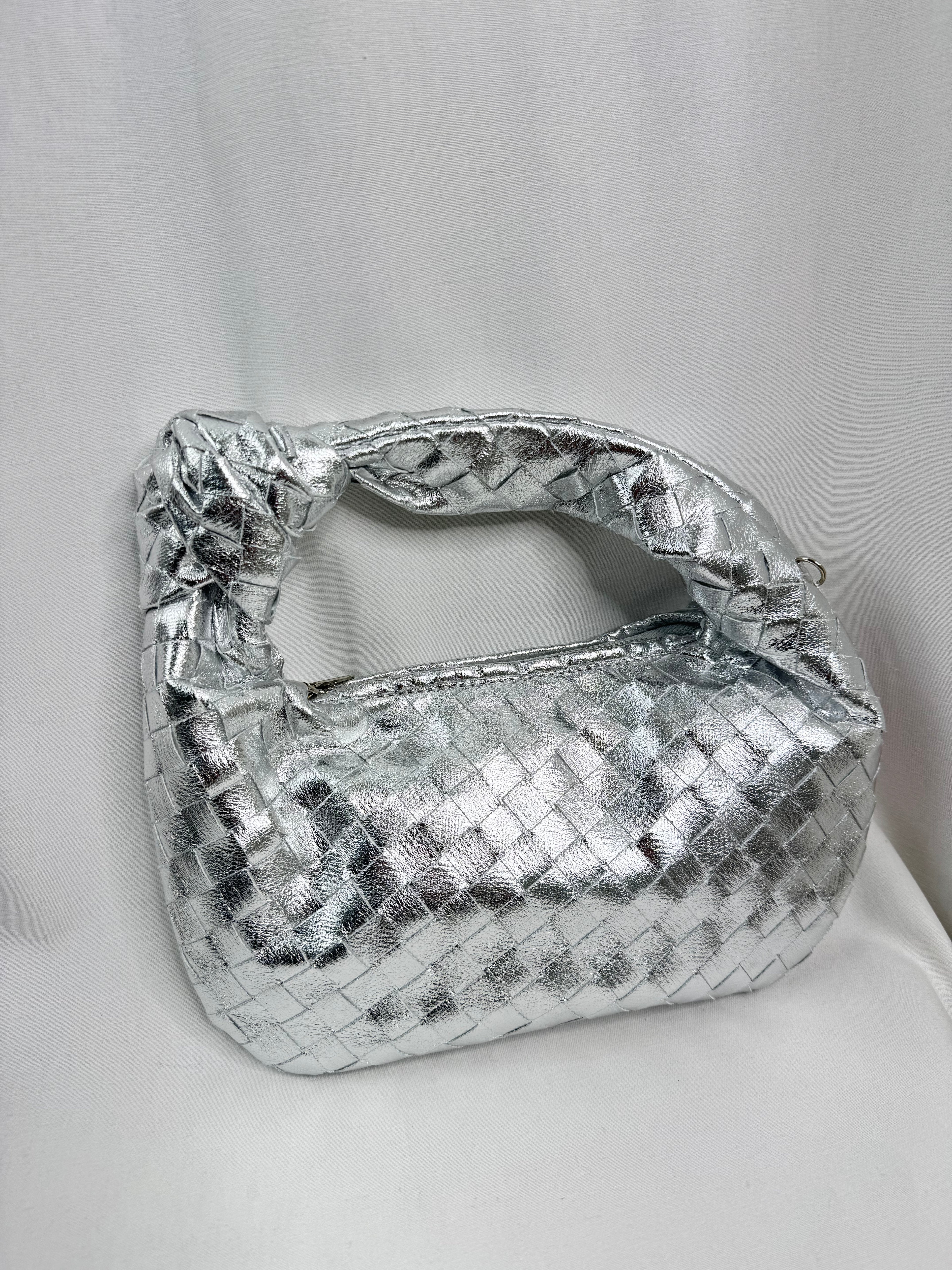 Silver Knot Handle Woven Bag