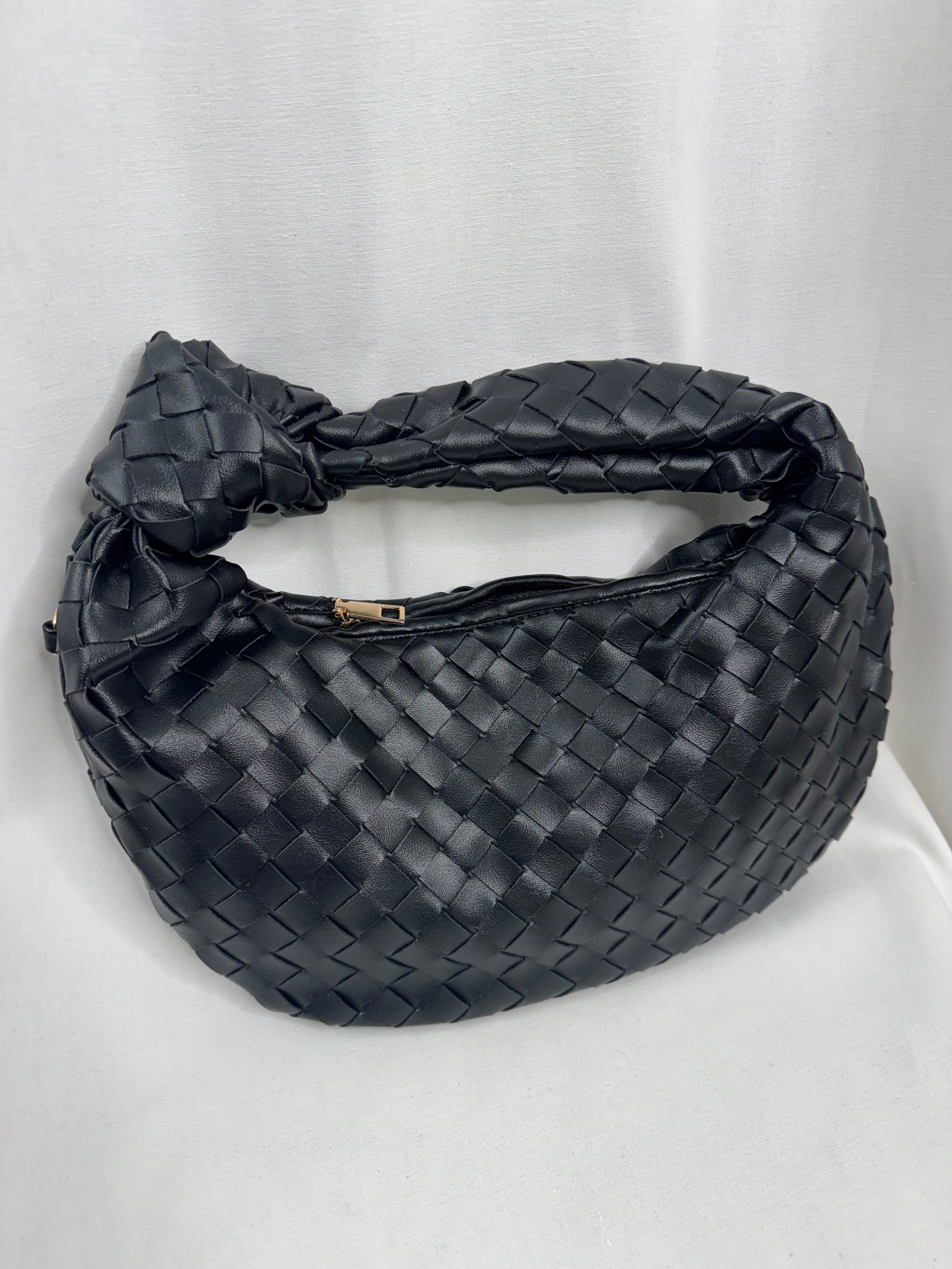 Black Knot Handle Woven Bag