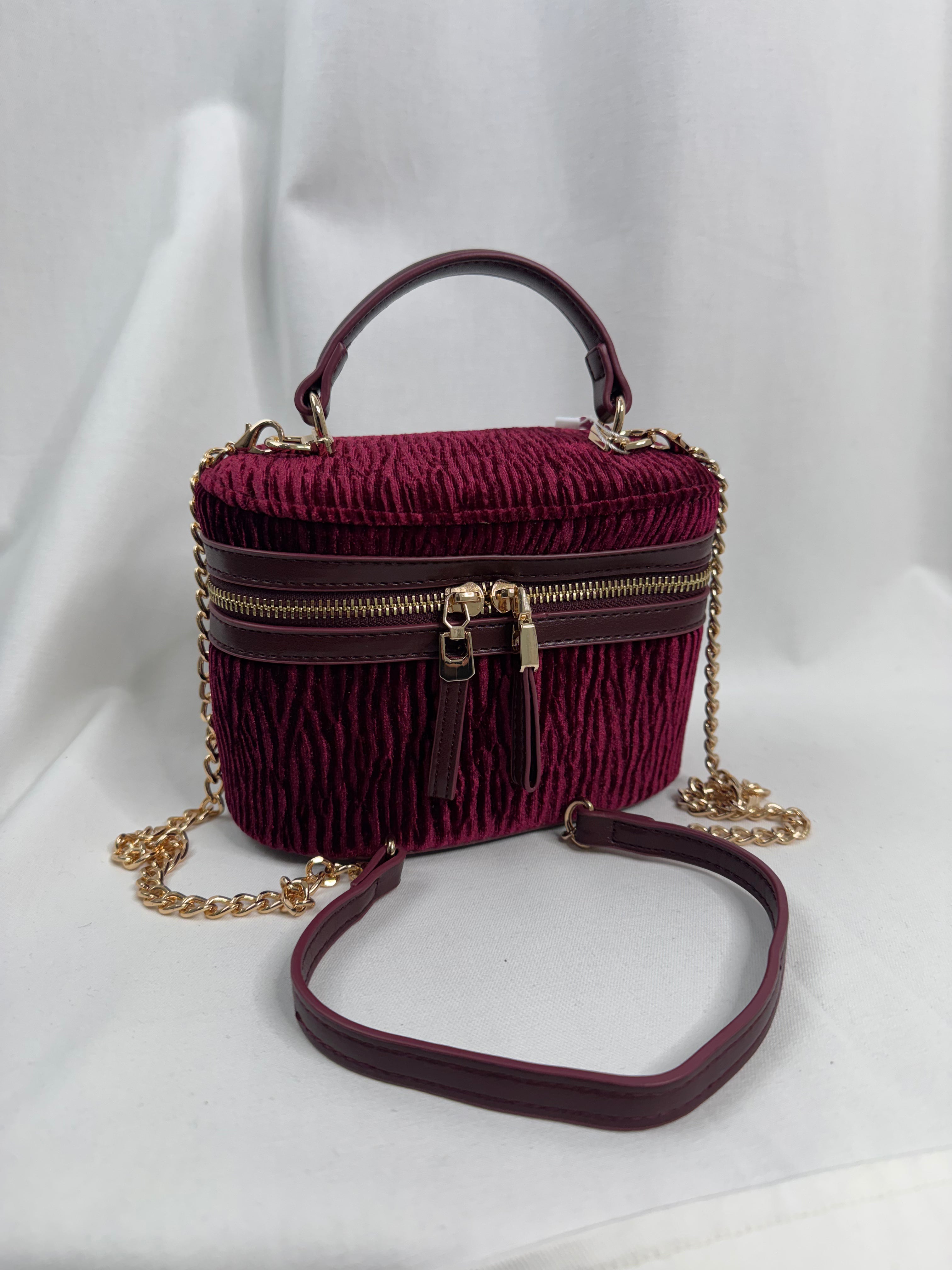 Burgundy Velvet Mini Vanity Style Bag